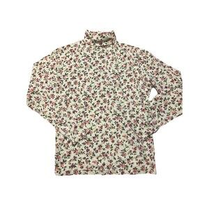 One Step Up Women’s Floral Turtleneck Long Sleeve Shirt Size M White Pink Roses